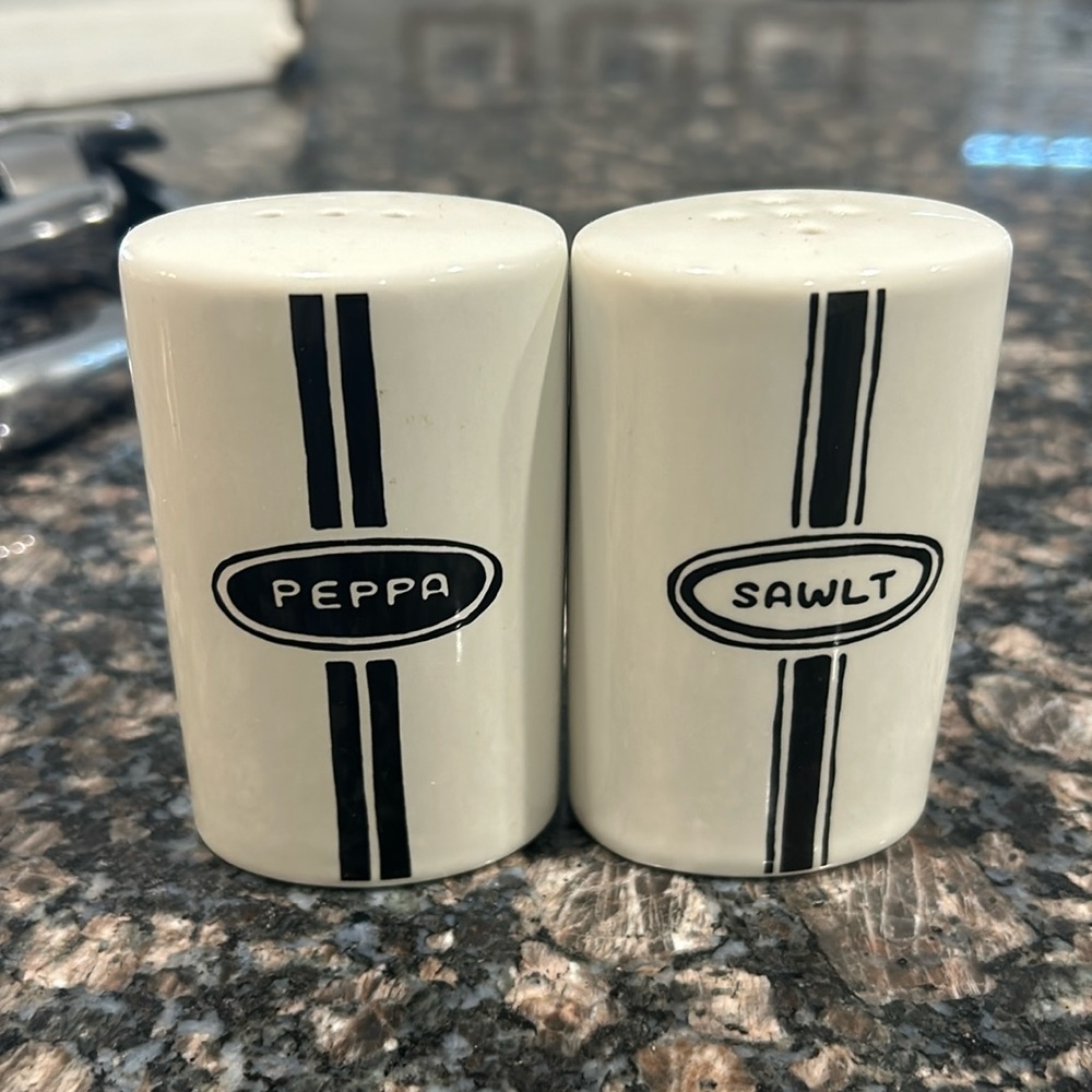 Fishs Eddy Brooklynese salt and pepper shaker set